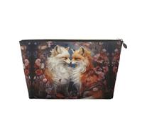 VOSERY Beauty case in pelle, trousse da viaggio da donna, borsa da toilette da donna, borsa per il trucco romantica con fiori e volpe, borsa per il trucco carina, borsa per il trucco impermeabile