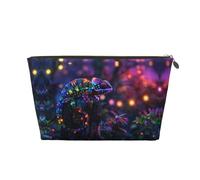 VOSERY Beauty case in pelle, trousse da viaggio da donna, borsa da toilette da donna, organizer per trucco fantasy con camaleonte luminoso, borsa per il trucco carina, borsa per il trucco impermeabile