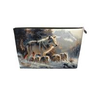 VOSERY Beauty case in pelle, trousse da viaggio per donne, famiglia di lupi, borsa per il trucco invernale nel paese delle meraviglie organizer, graziosa borsa per il trucco, borsa impermeabile per il