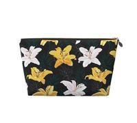 VOSERY Beauty case in pelle, trousse da viaggio per donne, fiori di giglio, organizer per trucco bianco giallo, borsa per il trucco, borsa per il trucco carina, borsa per il trucco impermeabile
