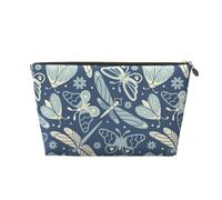 VOSERY Beauty case in pelle, trousse da viaggio per donne, libellula, falena, farfalla, borsa per il trucco, graziosa borsa per il trucco, borsa impermeabile per il trucco