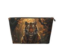 VOSERY Beauty case in pelle, trousse da viaggio per donne, tigre nella foresta caduta della foresta, borsa per il trucco, graziosa borsa per il trucco, borsa impermeabile per il trucco