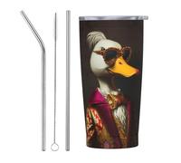 VOSERY Bicchiere carino a forma di anatra in stile nobile con coperchio e cannuccia, in acciaio inox da 590 ml, tazza da caffè da viaggio personalizzata