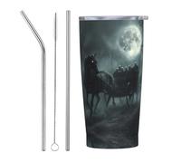 VOSERY Bicchiere carino con coperchio e cannuccia, in acciaio inox, da 590 ml, con motivo carrozza fantasma di Halloween, tazza da caffè da viaggio personalizzata