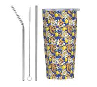 VOSERY Bicchiere carino in stile siciliano con coperchio e cannuccia, da 590 ml, in acciaio inox, bottiglia d'acqua isolata, tazza da caffè da viaggio personalizzata