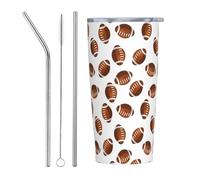 VOSERY Bicchiere carino marrone rugby football americano con coperchio e cannuccia, in acciaio inox da 590 ml, bottiglia d'acqua isolata, tazza da caffè da viaggio personalizzata
