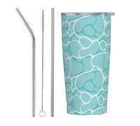 VOSERY Bicchiere carino turchese con superficie dell'acqua di mare con coperchio e cannuccia, in acciaio inox da 590 ml, tazza da caffè da viaggio personalizzata
