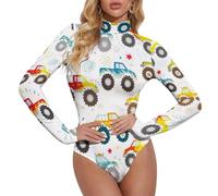 VOSERY Body a maniche lunghe da donna, con motivo Monster Trucks a collo alto, tuta da donna con controllo della pancia, Nero, M