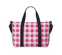VOSERY Borsa da viaggio, borsa da viaggio con cuore scozzese rosa acceso, borsone da donna, borsa da viaggio essenziale per lo sport, borsa da palestra per gli uomini, borsa da viaggio per oggetti