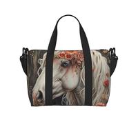 VOSERY Borsa da viaggio, borsa da viaggio vintage con cavallo bianco floreale borsa da viaggio borse da viaggio per donne, borsa da palestra sportiva da uomo, borsa da viaggio per oggetti personali