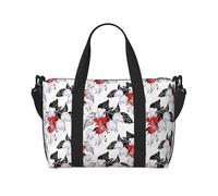 VOSERY Borsa da viaggio, fiori rossi bianchi neri borsa da weekend borse da viaggio per donne, borsa da viaggio essenziale per lo sport borsa da palestra per gli uomini, borsa da notte borsa per