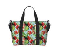 VOSERY Borsa da viaggio, grazioso tucano pappagallo, fiori, foglie, borsa da weekender, borsone da donna, borsa da viaggio essenziale per lo sport, borsa da palestra per gli uomini, borsa da notte