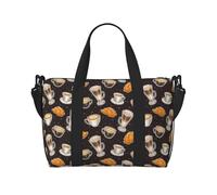 Vosery Borsa da viaggio per fine settimana, borsa a mano per donne e uomini, stampa pane e caffè, borsa per bagagli a spalla nera, borsa per bagagli per oggetti personali, borsa da viaggio