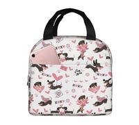 VOSERY Borsa per il pranzo, borsa termica per il pranzo, per donne e uomini, adulti, bassotto, cane, cucciolo, rosa, isolata, a prova di perdite, riutilizzabile, grande capacità, per lavoro, ufficio