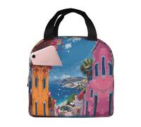 VOSERY Borsa per il pranzo, borsa termica per il pranzo, per donne e uomini adulti, borsa termica colorata con villaggio mediterraneo, a prova di perdite, riutilizzabile, grande capacità, per lavoro