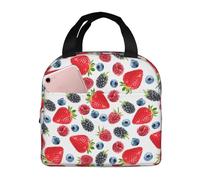 VOSERY Borsa per il pranzo, borsa termica per il pranzo, per donne e uomini adulti, borsa termica per il pranzo con stampa mirtillo rosso e fragola, a prova di perdite, riutilizzabile, grande capacità