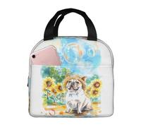 VOSERY Borsa per il pranzo, borsa termica per il pranzo, per donne e uomini, adulti, bulldog francese, girasoli, bolle, borsa termica per il pranzo, a prova di perdite, riutilizzabile, grande capacità