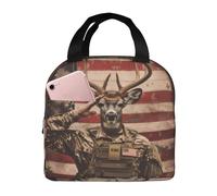 VOSERY Borsa per il pranzo, borsa termica per il pranzo, per donne e uomini, adulti, con cervi patriottici, soldato di cervo e saluto, borsa termica, a prova di perdite, riutilizzabile, grande