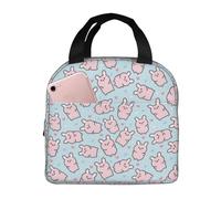 VOSERY Borsa per il pranzo, borsa termica per il pranzo, per donne e uomini, adulti, con coniglietto rosa in stile cartone animato, borsa termica per il pranzo, a prova di perdite, riutilizzabile