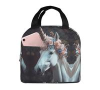 VOSERY Borsa per il pranzo, borsa termica per il pranzo, per donne e uomini, adulti, con corona di fiori e cavallo bianco, borsa termica per il pranzo, a prova di perdite, riutilizzabile, grande