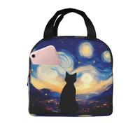 VOSERY Borsa per il pranzo, borsa termica per il pranzo, per donne e uomini, adulti, con gatto sotto i cieli stellati, borsa termica per il pranzo, a prova di perdite, riutilizzabile, grande capacità