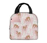 VOSERY Borsa per il pranzo, borsa termica per il pranzo, per donne e uomini, adulti, con grazioso cervo rosa nella neve, borsa termica per il pranzo, a prova di perdite, riutilizzabile, grande