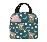 VOSERY Borsa per il pranzo, borsa termica per il pranzo, per donne e uomini, adulti, con simpatico orso stellato, verde scuro, borsa termica per il pranzo, a prova di perdite, riutilizzabile, grande