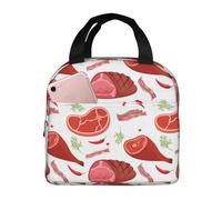VOSERY Borsa per il pranzo, borsa termica per il pranzo, per donne e uomini, adulti, con stampa con prosciutto e pancetta, borsa termica per il pranzo, a prova di perdite, riutilizzabile, grande
