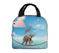 VOSERY Borsa per il pranzo, borsa termica per il pranzo, per donne e uomini, adulti, elefante, giraffa, supera la paura, borsa termica, a prova di perdite, riutilizzabile, grande capacità, per lavoro