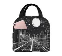 VOSERY Borsa per il pranzo, borsa termica per il pranzo, per donne e uomini adulti, futuristica con paesaggio urbano al chiaro di luna, borsa termica per il pranzo, a prova di perdite, riutilizzabile