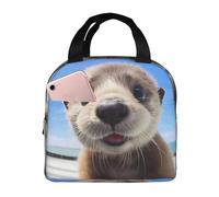 VOSERY Borsa per il pranzo, borsa termica per il pranzo, per donne e uomini, adulti, graziosa lontra blu cielo blu, borsa termica per il pranzo, a prova di perdite, riutilizzabile, grande capacità