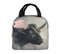 VOSERY Borsa per il pranzo, borsa termica per il pranzo, per donne e uomini, adulti, mistico toro nella nebbia, borsa termica per il pranzo, a prova di perdite, riutilizzabile, grande capacità, per
