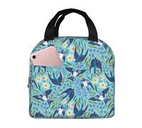 VOSERY Borsa per il pranzo, borsa termica per il pranzo, per donne e uomini, adulti, rondini volanti e fiori, borsa termica per il pranzo, a prova di perdite, riutilizzabile, grande capacità, per