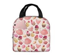 VOSERY Borsa per il pranzo, borsa termica per il pranzo, per donne e uomini, adulti, stampa macaron cupcake rosa, borsa termica per il pranzo, a prova di perdite, riutilizzabile, grande capacità, per