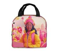 VOSERY Borsa per il pranzo, borsa termica per il pranzo, per donne e uomini, per adulti, con paesaggi rosa nomade digitale, borsa termica per il pranzo, a prova di perdite, riutilizzabile, grande