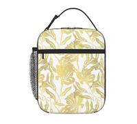 VOSERY Borsa per il pranzo da uomo e da donna, elegante borsa per il pranzo isolata, con fiori di giglio di baia dorati, piccola borsa per il pranzo per le donne, borsa per il pranzo per adulti