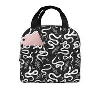 VOSERY Borsa per il pranzo per donne e uomini, con disegno di serpente bianco, isolata, borsa termica, a prova di perdite, riutilizzabile, grande capacità, per lavoro, ufficio, picnic, viaggi