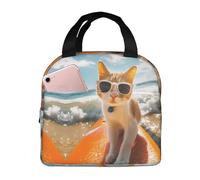 VOSERY Borsa per il pranzo per donne e uomini, con gatto che fa surf, isolata dal sole, borsa termica, a prova di perdite, riutilizzabile, grande capacità, per lavoro, ufficio, picnic, viaggi