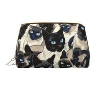 VOSERY Borsa per il trucco, borsa da viaggio per articoli da toeletta da donna, borsa per il trucco con motivo gatto siamese, borsa per il trucco con motivo occhi blu, organizer per trucchi di grande