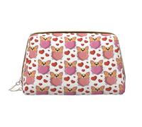 VOSERY Borsa per il trucco, borsa da viaggio per articoli da toeletta da donna, organizer per trucco di grande capacità, simpatico cane Corgi divertente amore rosso rosa borsa per il trucco, custodia