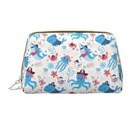 VOSERY Borsa per il trucco, borsa da viaggio per articoli da toeletta da donna, organizer per trucco di grande capacità, borsa per il trucco carina con squalo pirata, balena e polipo, custodia per il