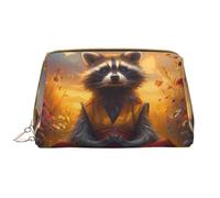 VOSERY Borsa per il trucco, Borse cosmetiche Borsa da toilette da viaggio per le donne, Borsa per il trucco del procione che medita il fiore del tramonto, Borsa per il trucco di grande capacità, Borsa