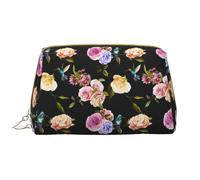 VOSERY Borsa per il trucco, Borse cosmetiche Borsa da toilette da viaggio per le donne, Borsa per il trucco di grande capacità, Borsa per il trucco nera con colibrì di garofano, Borsa per il trucco