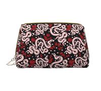 VOSERY Borsa per il trucco, Borse cosmetiche Borsa da toilette da viaggio per le donne, Borsa per il trucco di grande capacità, Borsa per il trucco semplice e carina con fiore di serpente rosso rosa