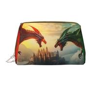 VOSERY Borsa per il trucco, Borse cosmetiche Borsa da toilette da viaggio per le donne, Borsa per il trucco drago cielo rosso verde castello borsa per il trucco, Borsa per trucco di grande capacità