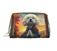 VOSERY Borsa per il trucco, Borse cosmetiche Borsa da toilette da viaggio per le donne, Borsa per il trucco Bichon Frise con meditazione al tramonto, Borsa per il trucco di grande capacità, Borsa per