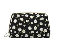 VOSERY Borsa per il trucco, Borse cosmetiche Borsa da toilette da viaggio per le donne, Borsa per il trucco di grande capacità, Borsa per il trucco con margherite, Fiori e foglie verdi, Borsa per il