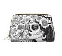 VOSERY Borsa per il trucco, Borse cosmetiche Borsa da toilette da viaggio per le donne, Borsa per il trucco con ritratto floreale con teschio, Borsa per trucco di grande capacità, Borsa per trucco