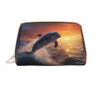 VOSERY Borsa per il trucco, Borse cosmetiche Borsa da toilette da viaggio per le donne, Borsa per il trucco delfino che danza al tramonto, Borsa per trucco di grande capacità, Borsa per trucco carina