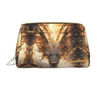 VOSERY Borsa per il trucco, Borse cosmetiche Borsa da toilette da viaggio per le donne, Borsa per il trucco con drago bianco con corna dorate, Borsa per trucco di grande capacità, Borsa per trucco
